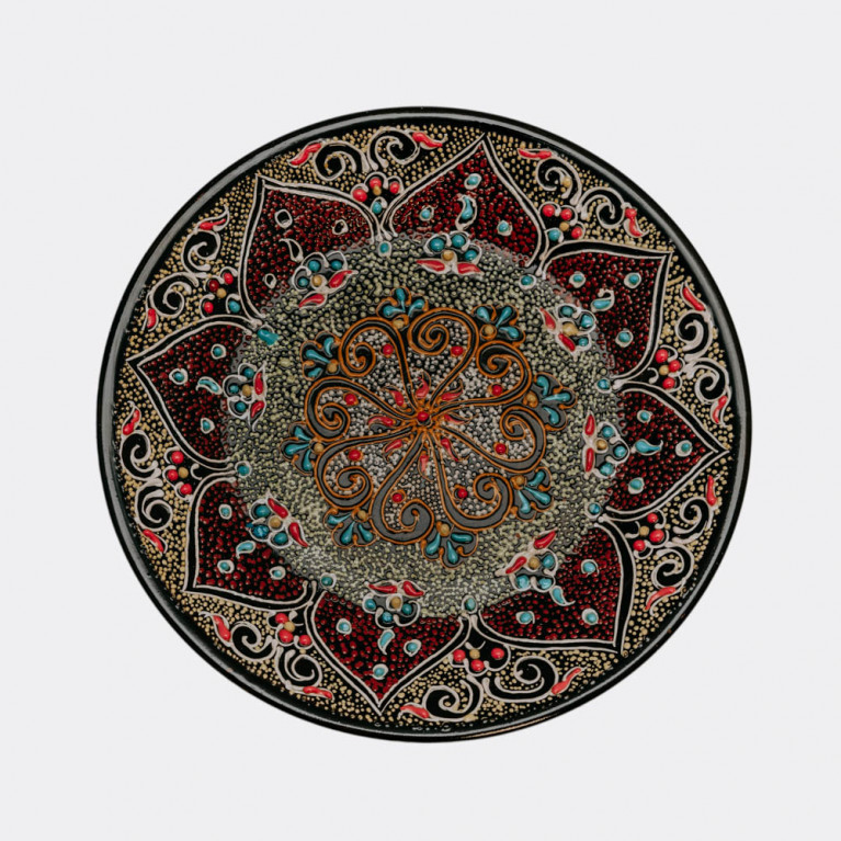 Unik handgjord dekorativ tallrik från Uzbekistan, 26 cm, droppteknik